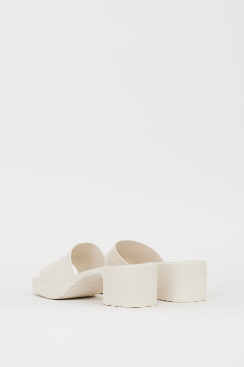 Gucci White Rubber Logo Platform Slide Heel