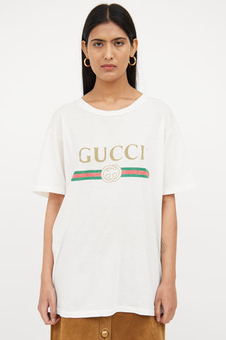 Gucci White Distressed Logo T-Shirt