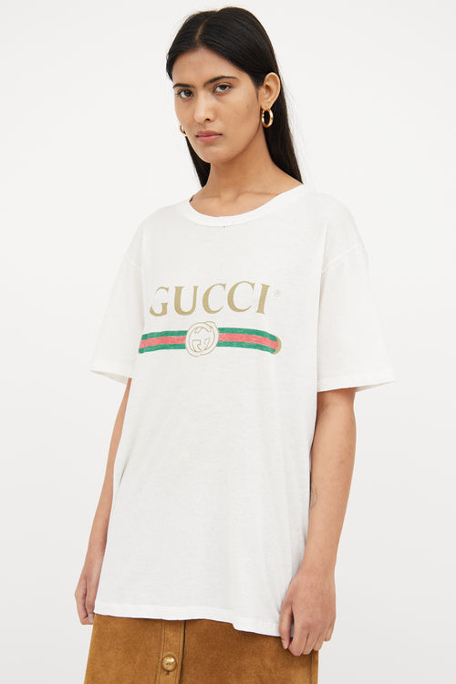 Gucci White Distressed Logo T-Shirt