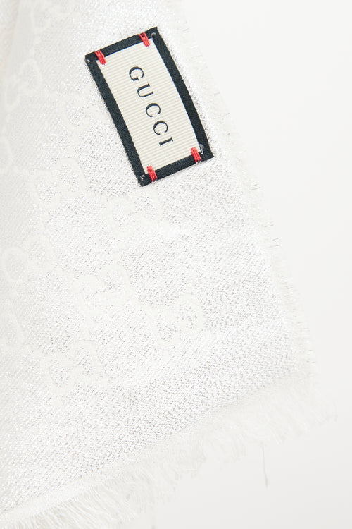 Gucci White 
Silver GG Argentavio Scarf