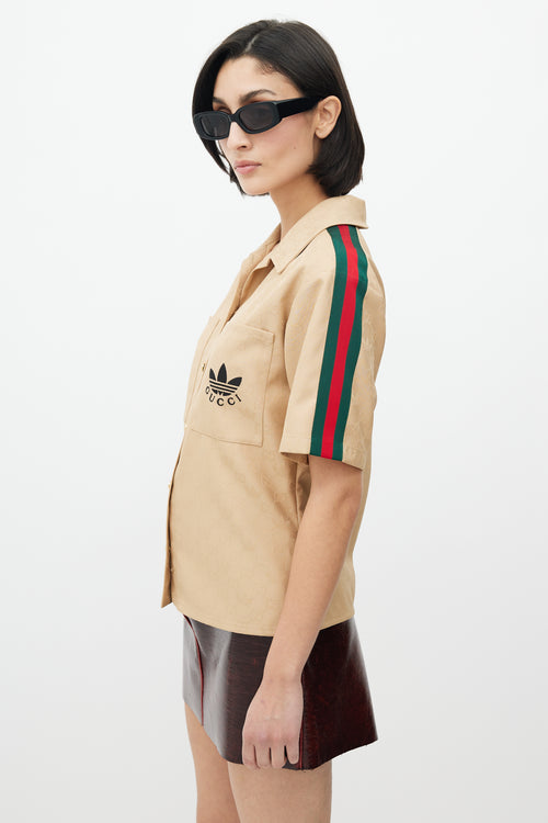 Gucci X Adidas Brown Monogram Button Up Shirt