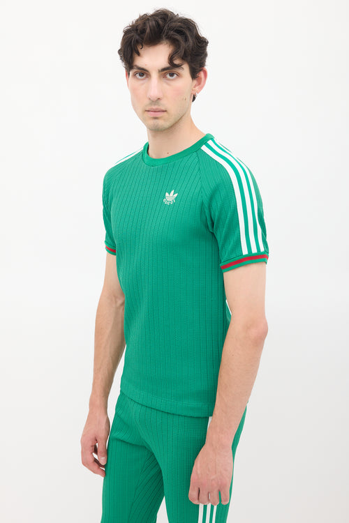 Gucci X Adidas Green 
White Knit Striped Co-Ord Set