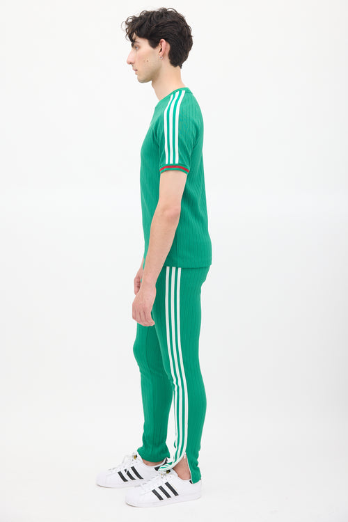 Gucci X Adidas Green 
White Knit Striped Co-Ord Set