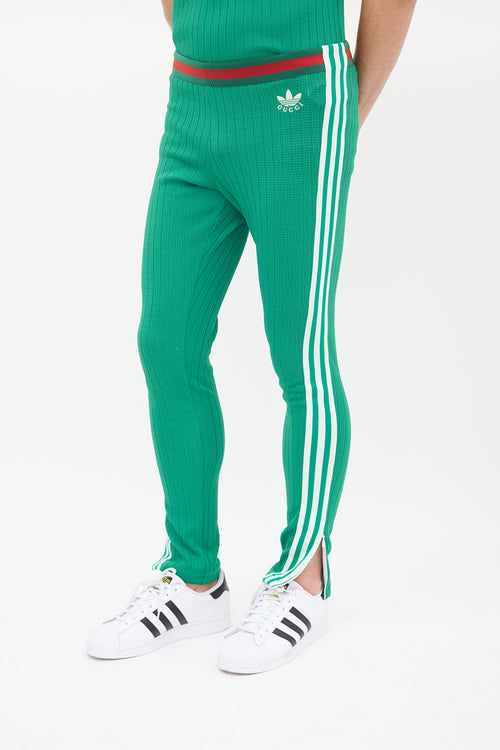 Gucci X Adidas Green 
White Knit Striped Co-Ord Set