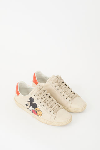 Gucci X Disney Beige Leather Ace Mickey Mouse Sneaker