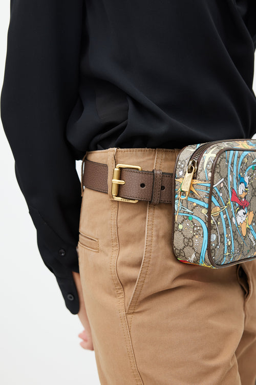 Gucci X Disney Brown 
Multi Donald Monogram Belt Bag