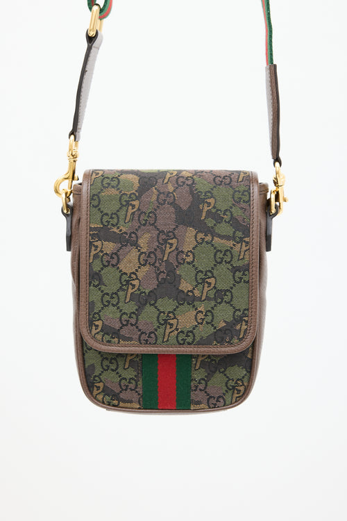 Gucci X Palace GG-P Brown 
Green Canvas Messenger Bag