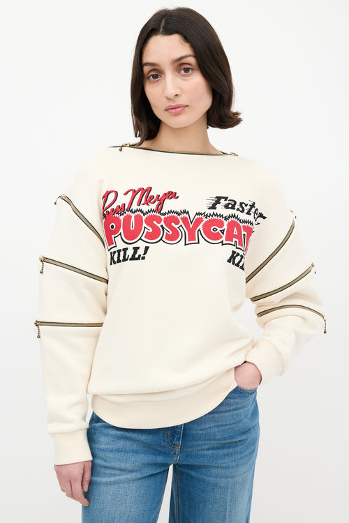 Gucci X Russ Meyer FW 2018 Cream 
Multi Modular Sweatshirt