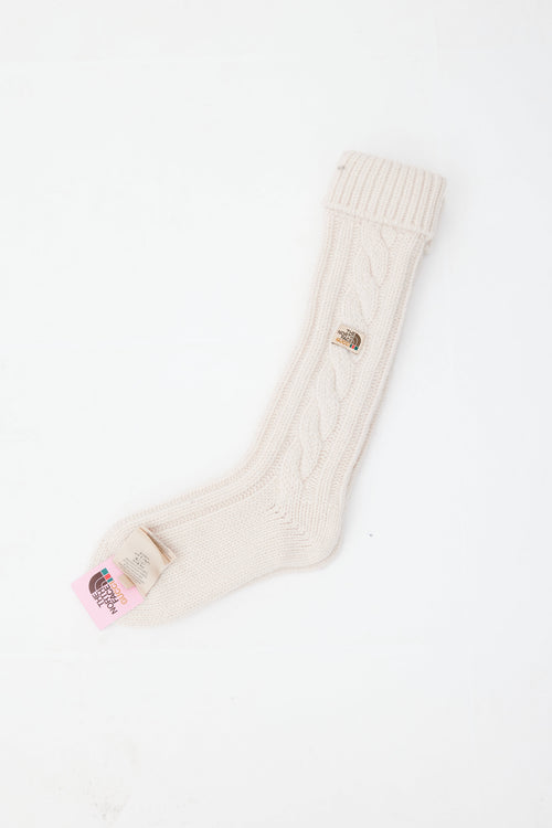 Gucci X The North Face Cream Wool Cable Knit Socks