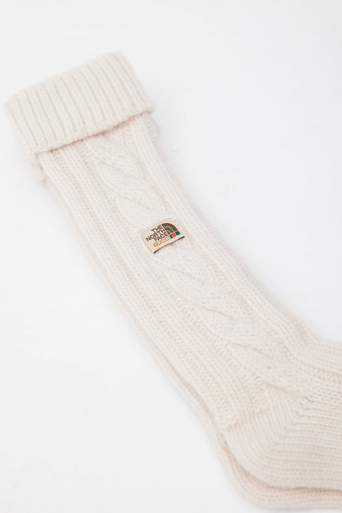 Gucci X The North Face Cream Wool Cable Knit Socks