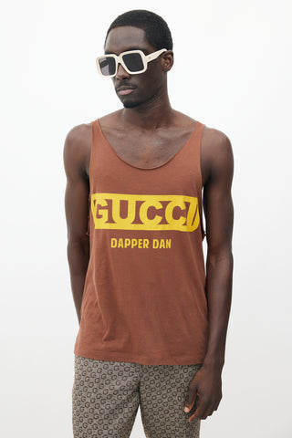 Gucci X Dapper Dan Brown 
Yellow Rhinestone Tank