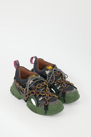 Gucci X Sega Green 
Multicolour Embellished Flashtrek Sneaker