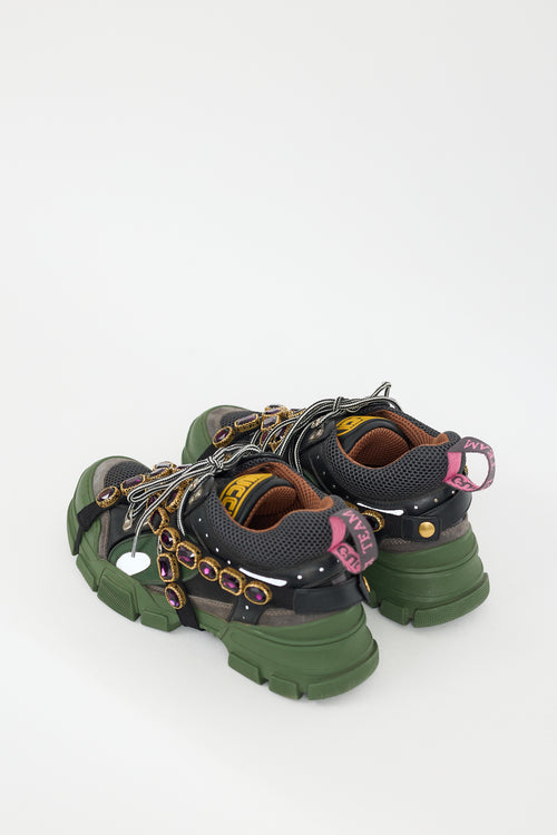 Gucci X Sega Green 
Multicolour Embellished Flashtrek Sneaker