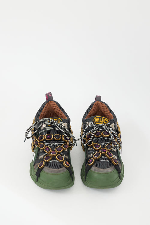 Gucci X Sega Green 
Multicolour Embellished Flashtrek Sneaker