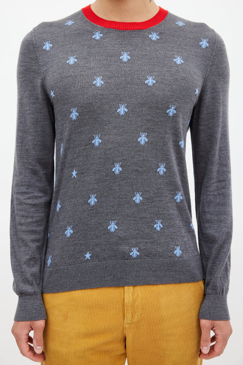 Gucci Grey 
Blue Knit Patterned Sweater