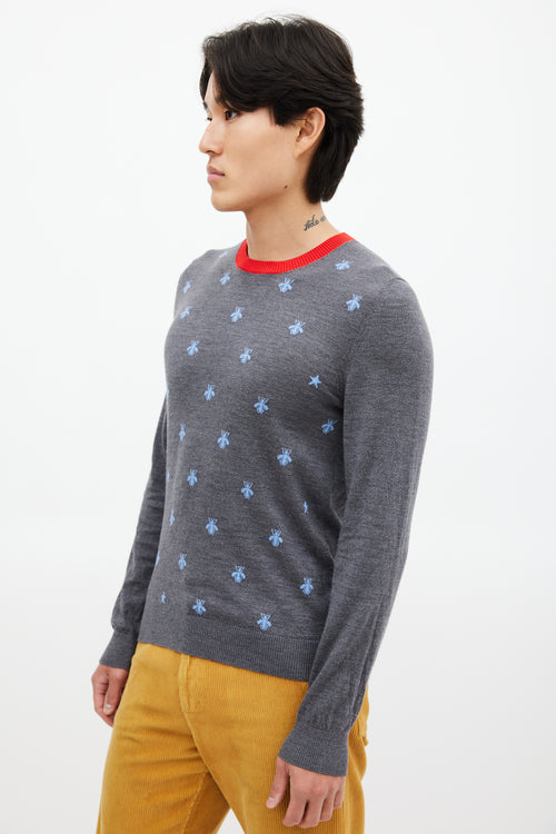 Gucci Grey 
Blue Knit Patterned Sweater