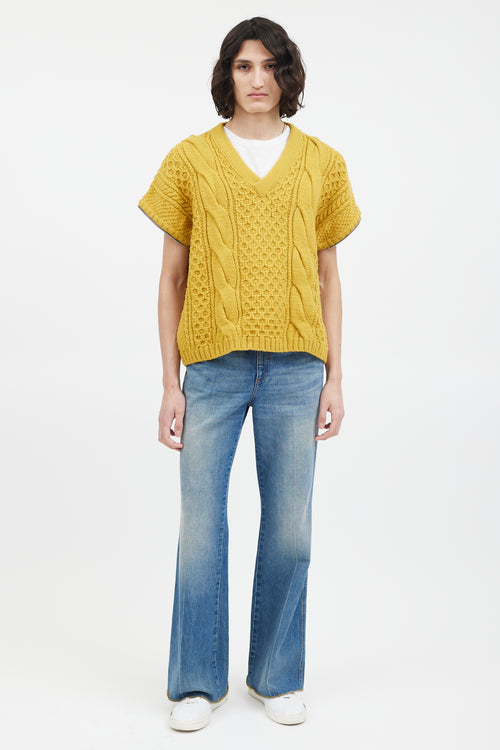 Gucci Yellow Wool Convertible Sleeve Knit Sweater