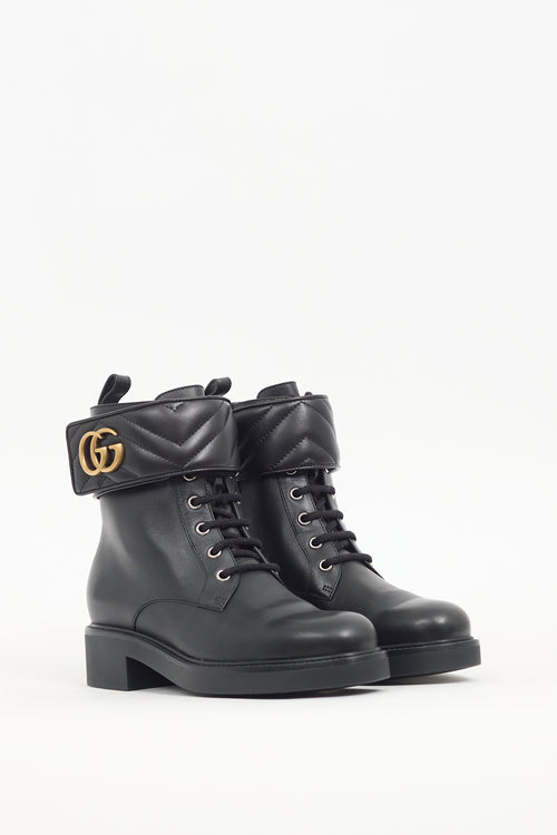 Gucci Black Leather Marmont GG Combat Boot