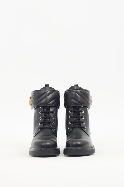 Gucci Black Leather Marmont GG Combat Boot