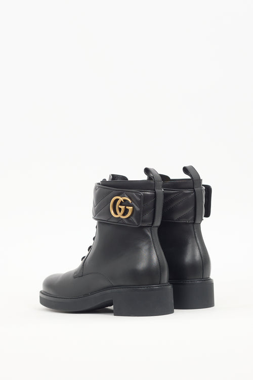 Gucci Black Leather Marmont GG Combat Boot