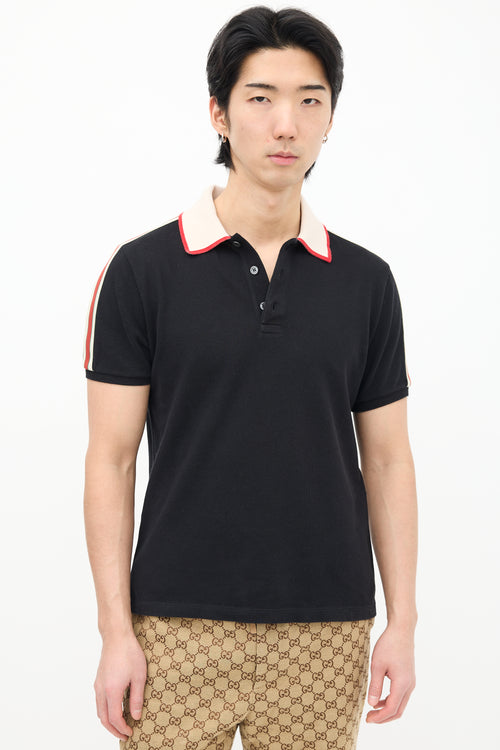 Gucci Black 
Cream Web Logo Trim Polo