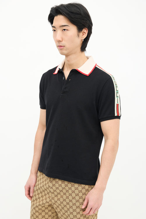 Gucci Black 
Cream Web Logo Trim Polo