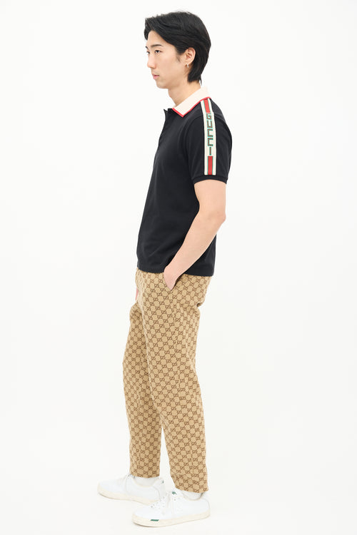 Gucci Black 
Cream Web Logo Trim Polo