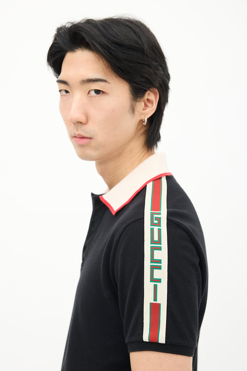 Gucci Black 
Cream Web Logo Trim Polo