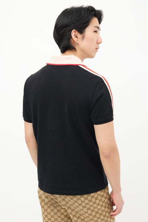 Gucci Black 
Cream Web Logo Trim Polo