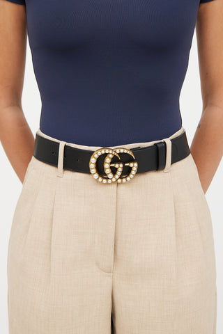 Gucci Black Marmont GG Pearl Belt