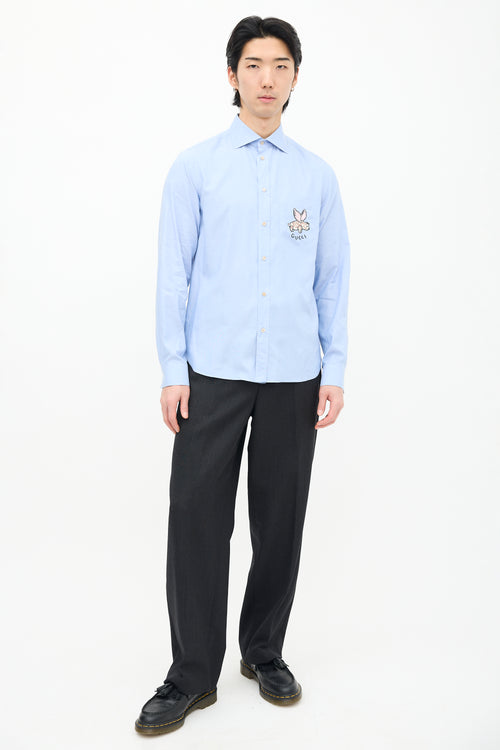 Gucci Blue Embroidered Pocket Shirt