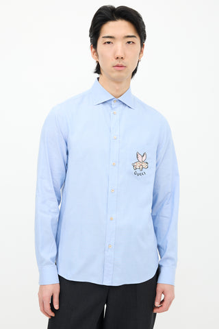 Gucci Blue Embroidered Pocket Shirt