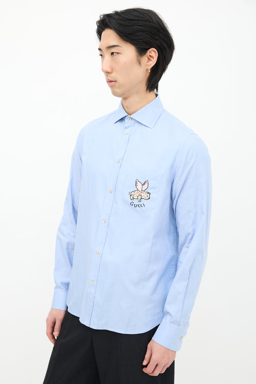 Gucci Blue Embroidered Pocket Shirt