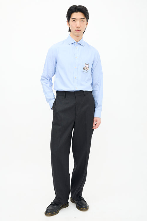 Gucci Blue Embroidered Pocket Shirt