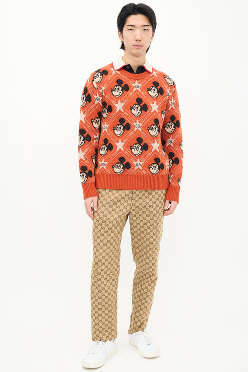 Gucci X Disney Orange Wool Mickey Intarsia Sweater