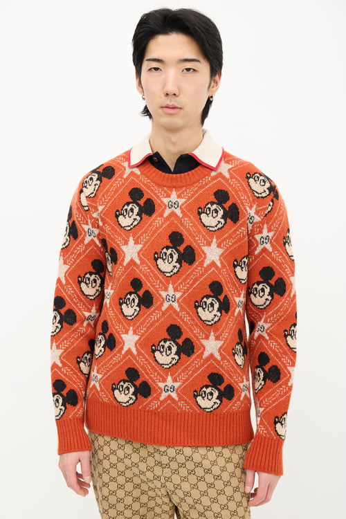 Gucci X Disney Orange Wool Mickey Intarsia Sweater