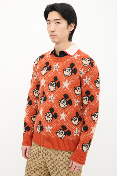 Gucci X Disney Orange Wool Mickey Intarsia Sweater