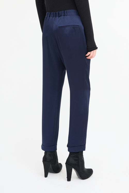 Haider Ackermann Navy Satin Straight Leg Trouser