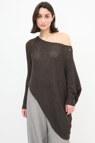 Helmut Lang Brown Wool Knit Off The Shoulder Sweater