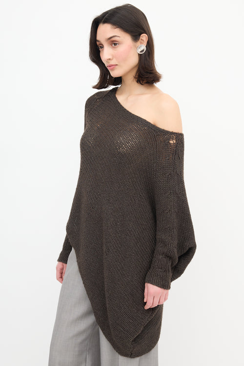 Helmut Lang Brown Wool Knit Off The Shoulder Sweater