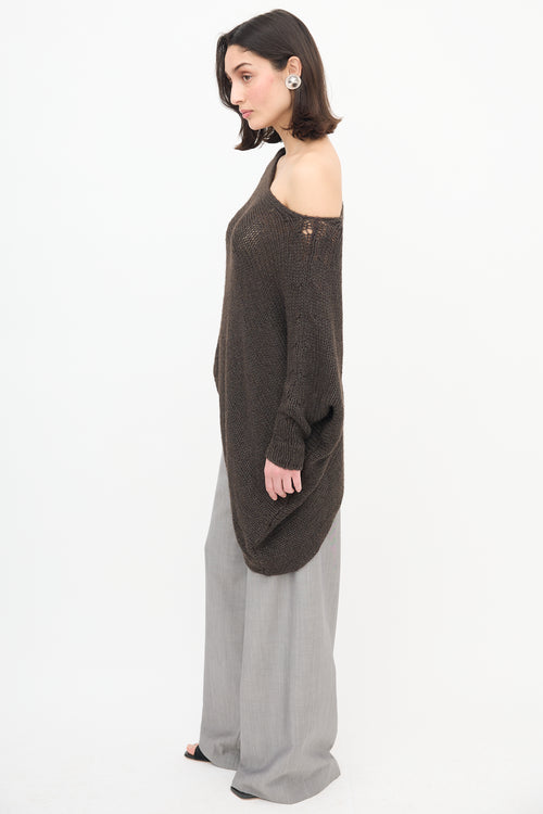 Helmut Lang Brown Wool Knit Off The Shoulder Sweater