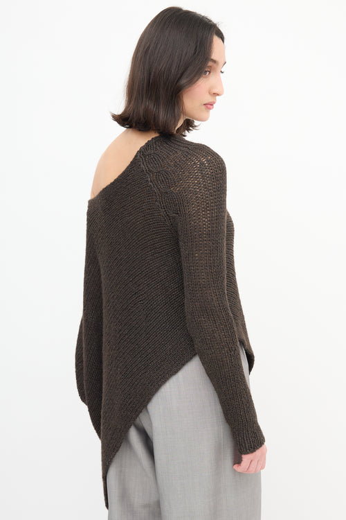 Helmut Lang Brown Wool Knit Off The Shoulder Sweater