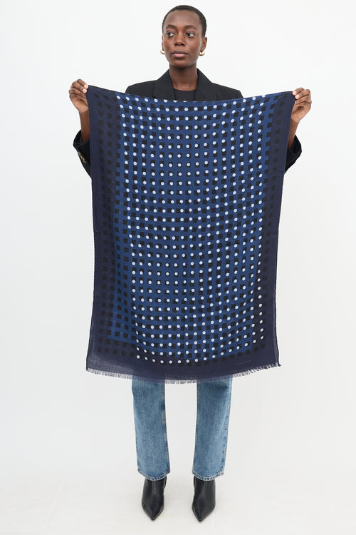 Hermès Navy Cashmere Polka Dot Scarf