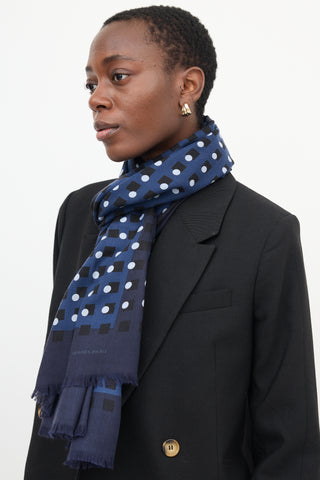 Hermès Navy Cashmere Polka Dot Scarf