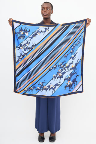 Hermès Blue 
Multi Silk Les Courses 90 Scarf