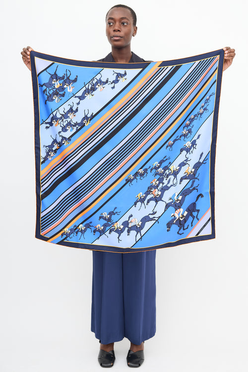 Hermès Blue 
Multi Silk Les Courses 90 Scarf