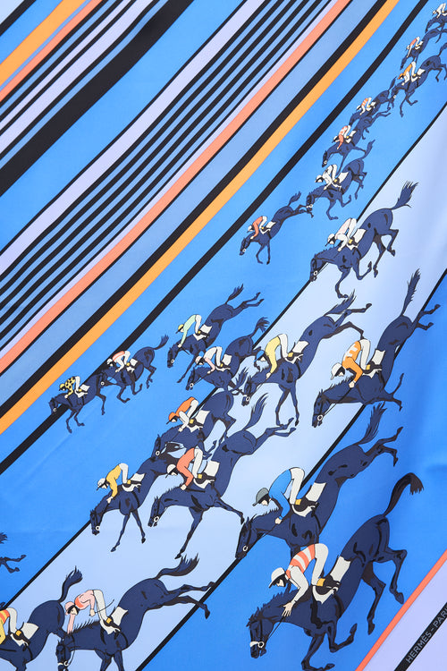 Hermès Blue 
Multi Silk Les Courses 90 Scarf