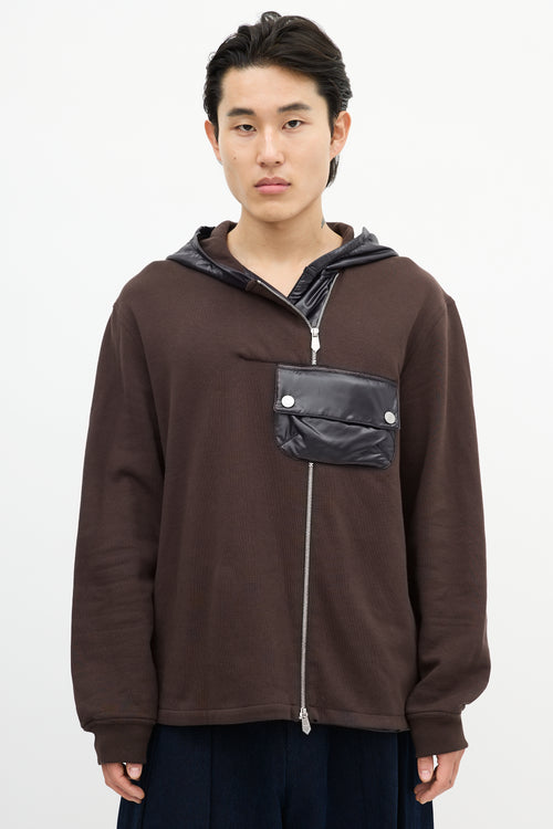 Hermès Brown 
Navy Asymmetrical Zip Hoodie