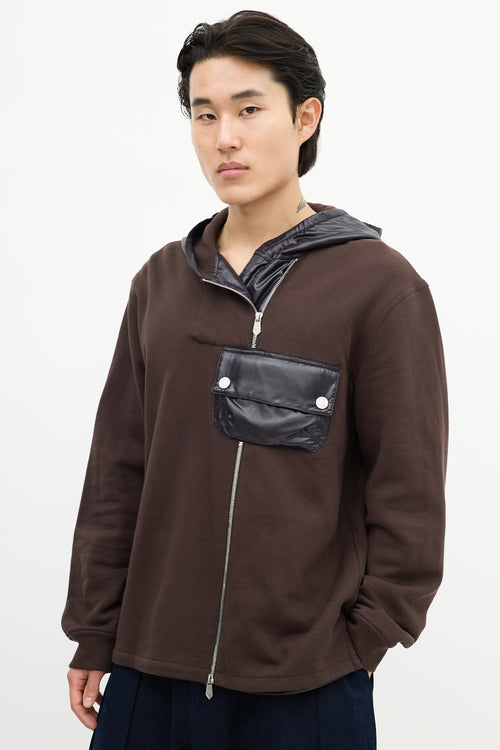 Hermès Brown 
Navy Asymmetrical Zip Hoodie