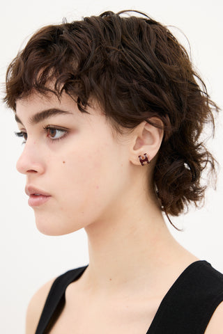 Hermès Rose Gold 
Burgundy Mini Pop H Hoop Stud Earrings